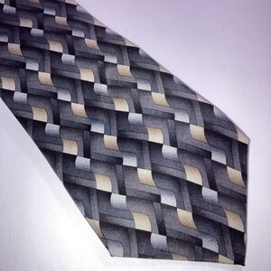 Dockers Silk Tie Gray  Black Beige Geometric Squares Men Necktie 56 x 3.5